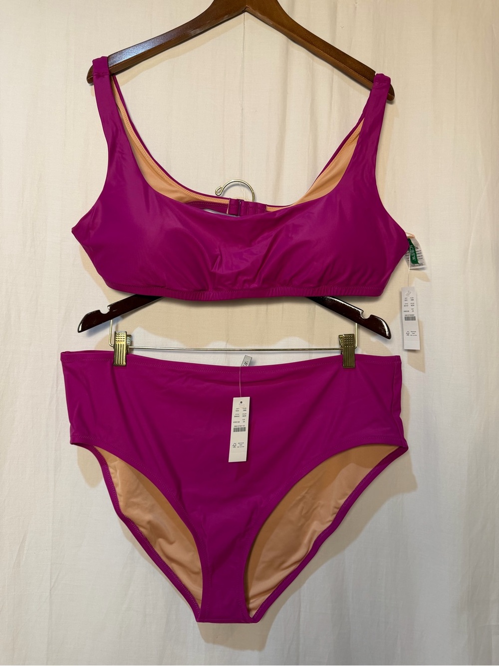 NWT J.Crew Square Neck Bikini Top & Hallie Bikini Bottom Set -Magenta Orchid -2X